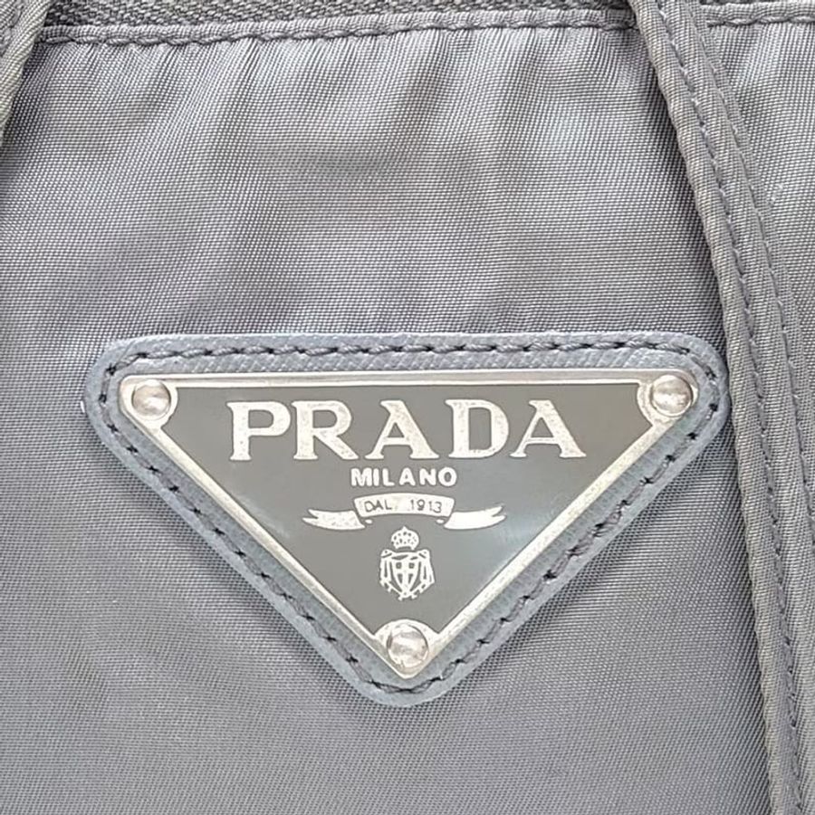 【LA LUNE】絕版古董品 Prada 銀灰色銀標雙肩包 後背包 背囊 中古包 二手包-3