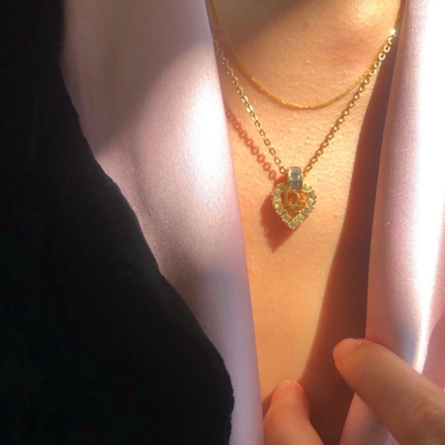 🌷Dior Vintage復古愛心水鑽項鍊 |經典花紋✦fufu style 精品✦ 氣質款|Dior項鍊-6