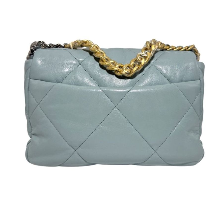 ［2605］香奈兒 Chanel 19 Bag 霧霾藍色 羊皮 小號 金扣-1