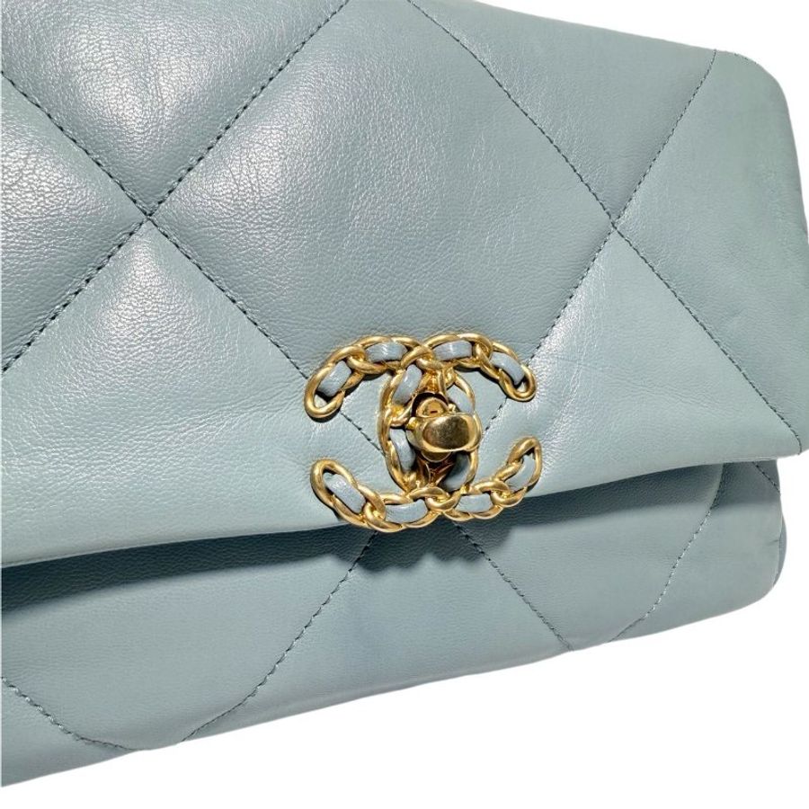 ［2605］香奈兒 Chanel 19 Bag 霧霾藍色 羊皮 小號 金扣-9