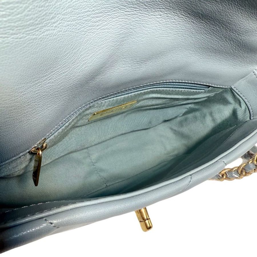 ［2605］香奈兒 Chanel 19 Bag 霧霾藍色 羊皮 小號 金扣-10