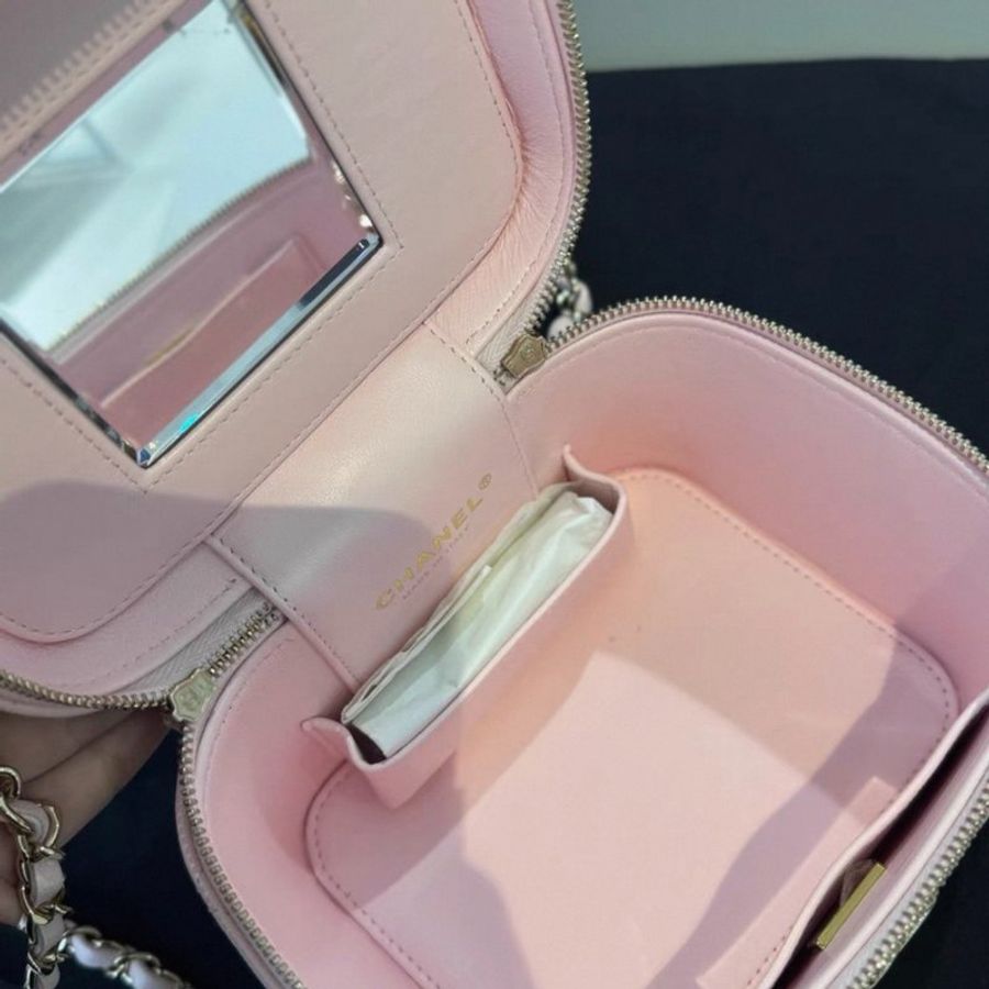 Chanel 22S手柄化妝盒子包櫻花粉荔枝牛皮金扣芯片款 11*15 *12 99新配件塵袋購證盒子-4
