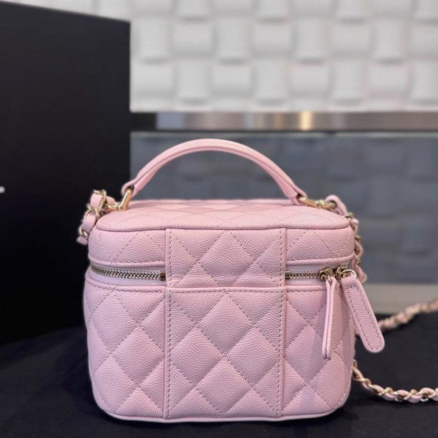 Chanel 22S手柄化妝盒子包櫻花粉荔枝牛皮金扣芯片款 11*15 *12 99新配件塵袋購證盒子-6
