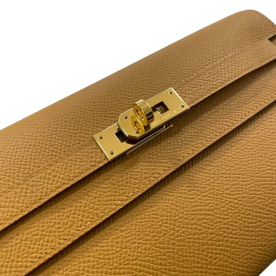 HERMES 愛馬仕 KELLY TOGO 凱莉長夾肩背包 EPSOM皮 淺棕色 金釦-10