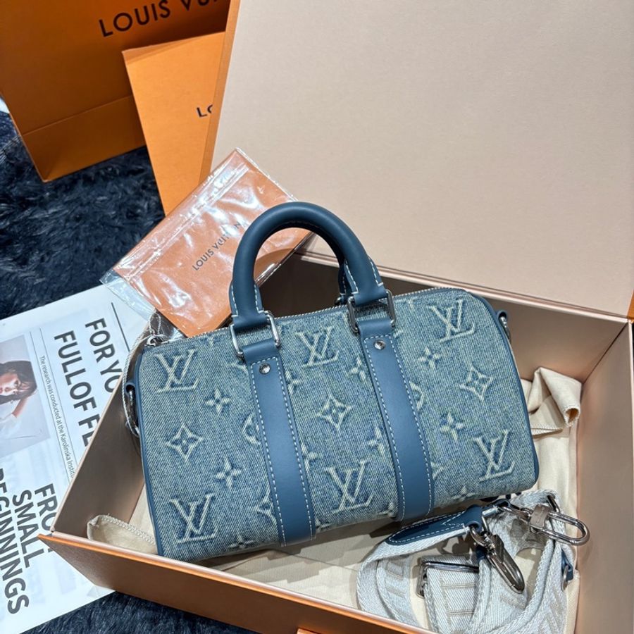 LV Keepall25牛仔限定款 丹寧藍色牛仔 約25 x 15 x 11-1