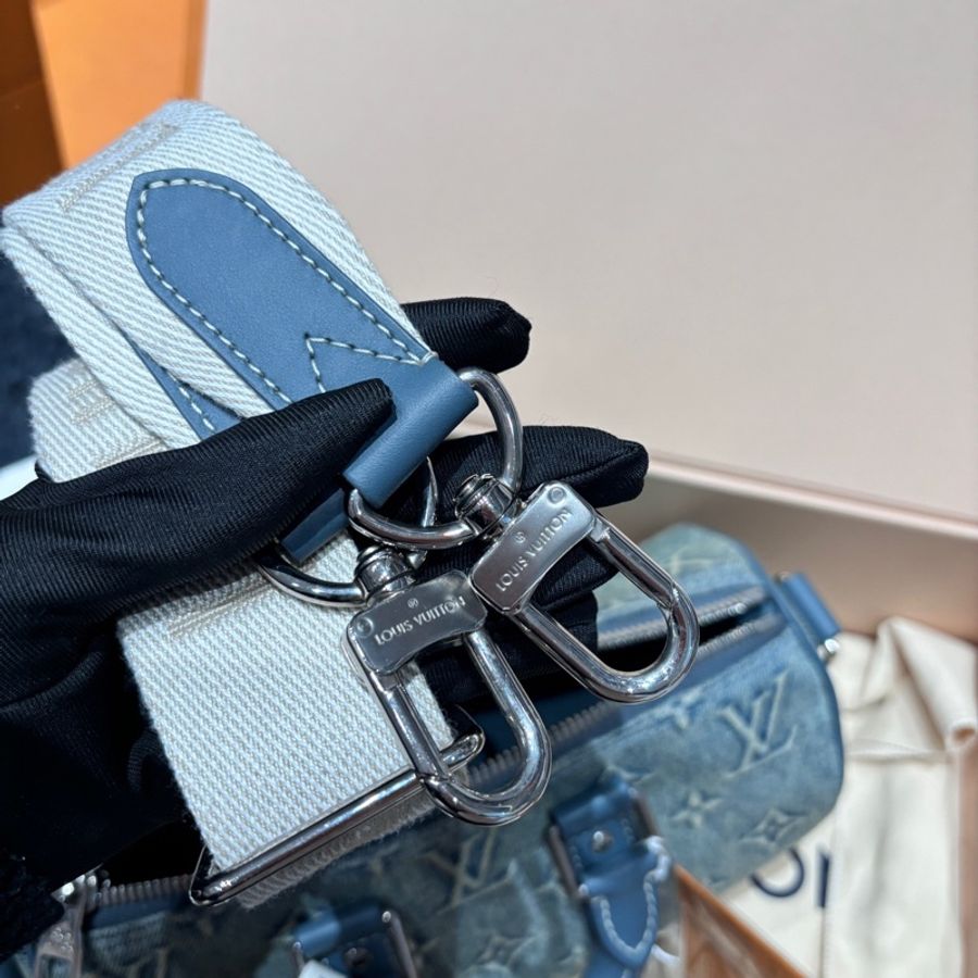 LV Keepall25牛仔限定款 丹寧藍色牛仔 約25 x 15 x 11-7