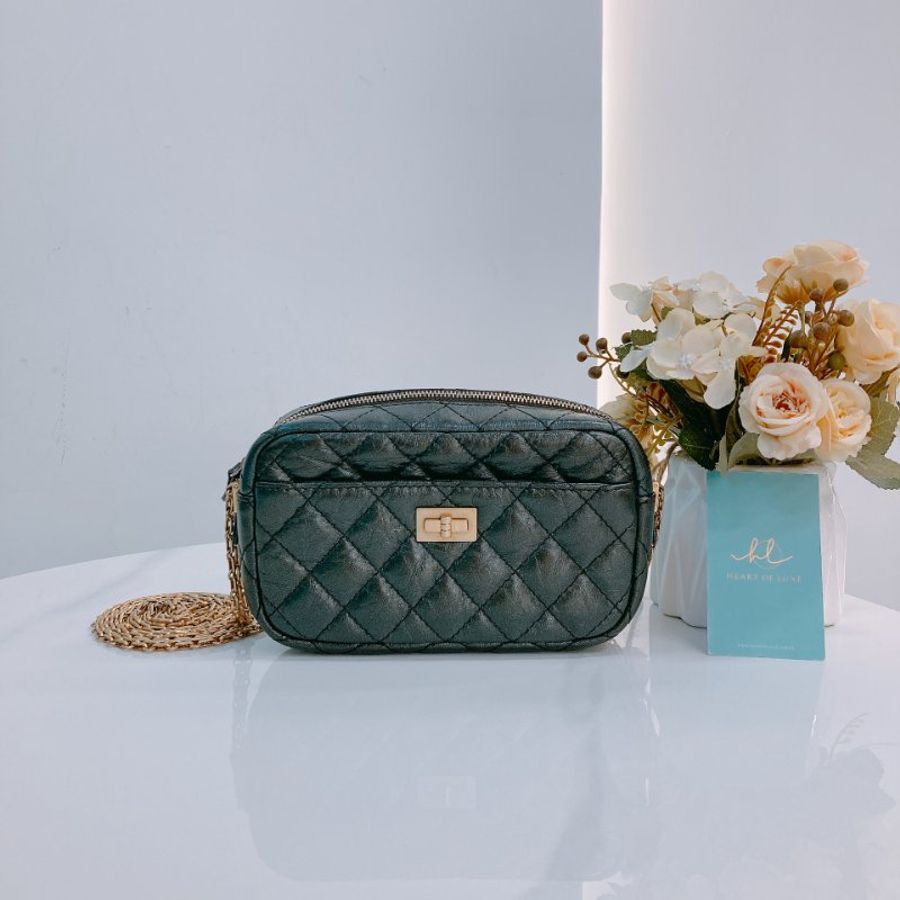 MS0369 Chanel 香奈兒菱格小牛皮皮革金扣鏈帶相機包木炭色 2.55 Camera Bag Aged Calfskin Charcoal x GHW-0