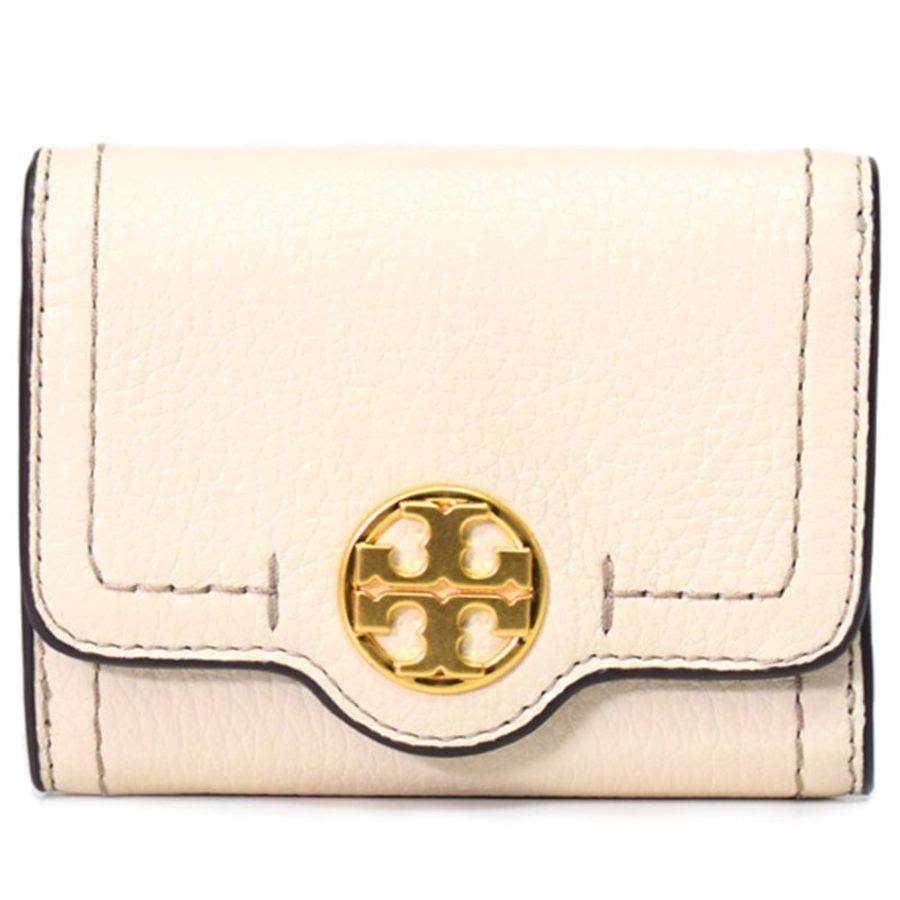 【TORY BURCH】雙T-LOGO皮革短夾-米白色-0
