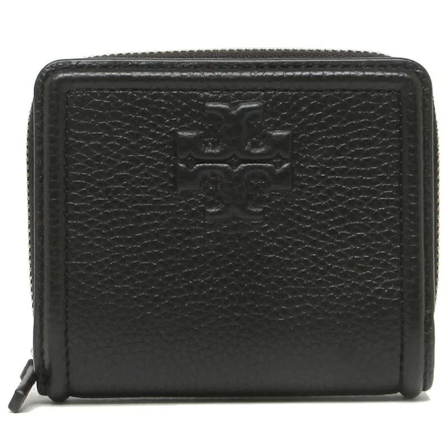 【TORY BURCH】素面皮革短夾-黑色-0