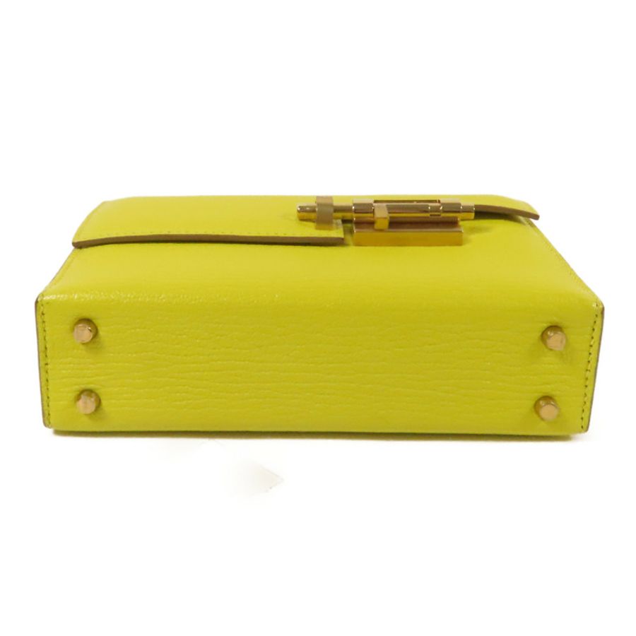 HERMES Chevre皮革Verrou Mini金扣鏈帶肩背袋Lime-3