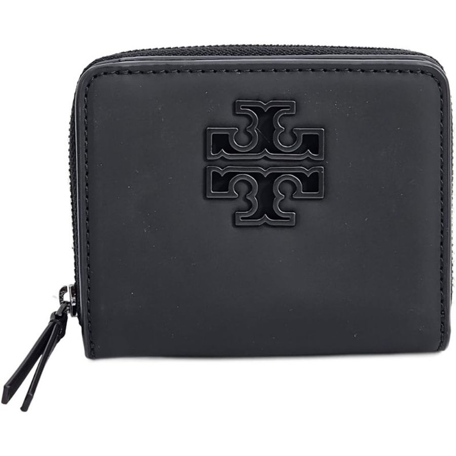 【TORY BURCH】雙T-LOGO素面皮革短夾-霧黑色-4