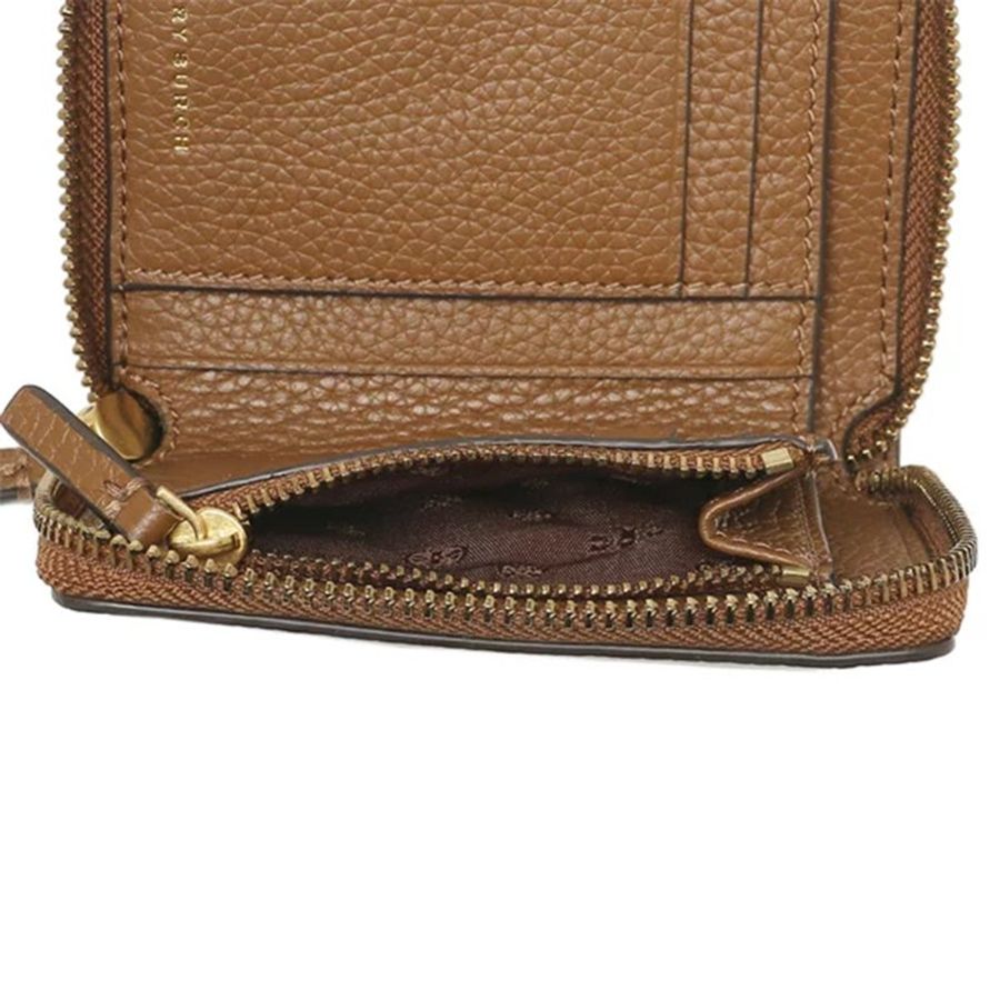 【TORY BURCH】雙T-LOGO素面扣式皮革短夾-駝色-3