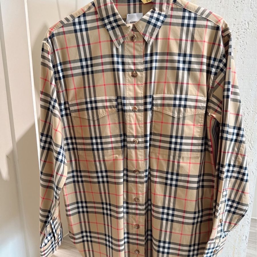 BURBERRY 經典米色格紋長袖襯衫 size:UK8-0