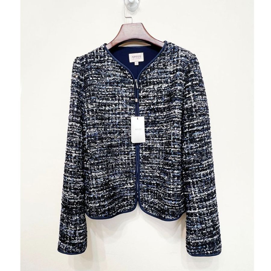 全新 / ARMANI COLLEZIONI 深藍亮片毛呢外套 L-4