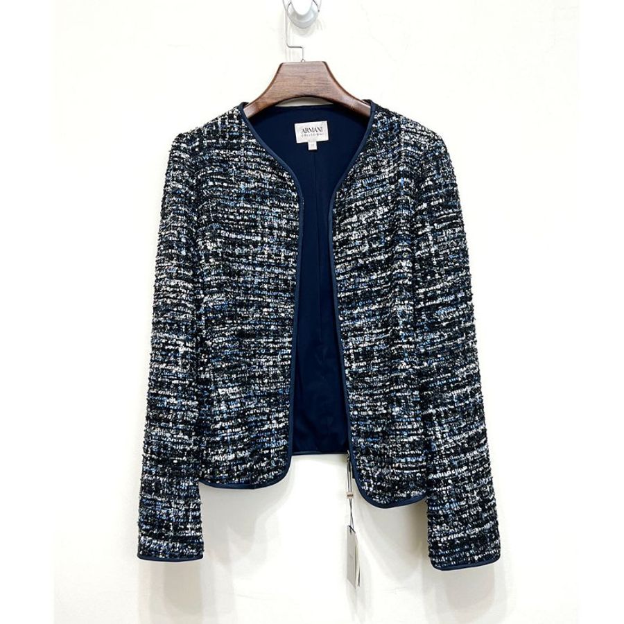 全新 / ARMANI COLLEZIONI 深藍亮片毛呢外套 L-5