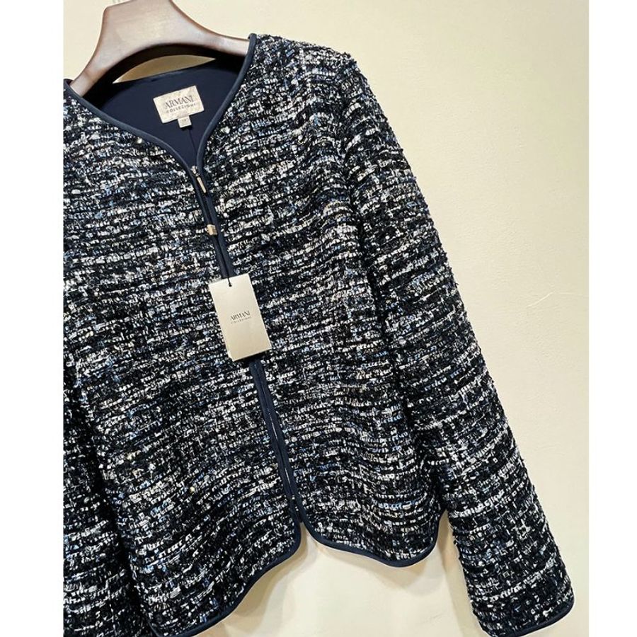 全新 / ARMANI COLLEZIONI 深藍亮片毛呢外套 L-7