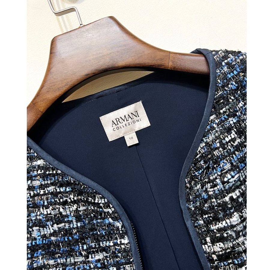 全新 / ARMANI COLLEZIONI 深藍亮片毛呢外套 L-12