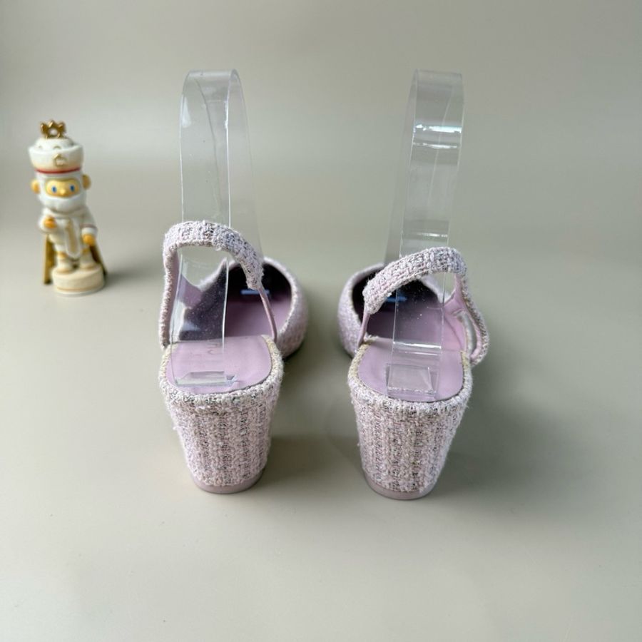 98新❤️香奈兒CHANEL 粉色粗呢銀雙C編織低跟鞋 36碼-2