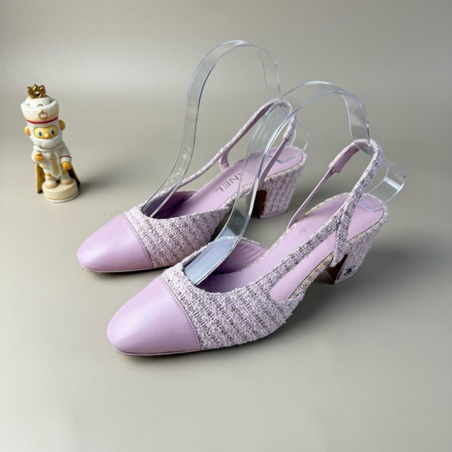 98新❤️香奈兒CHANEL 粉色粗呢銀雙C編織低跟鞋 36碼-15