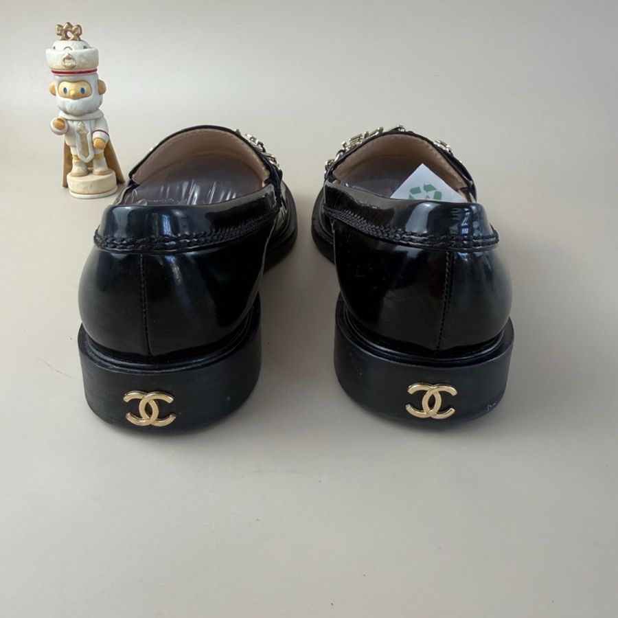 CHANEL香奈兒 樂福鞋字母logo黑金鎖鏈雙C 38碼-2