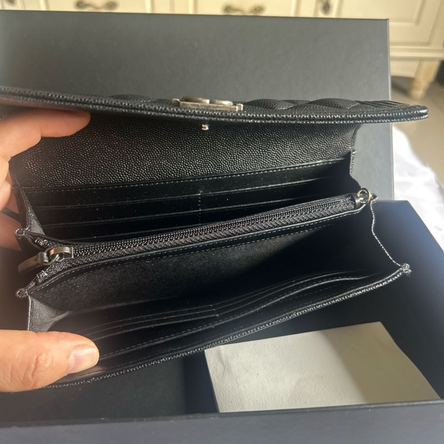 【全新】CHANEL Boy L-Gusset Flap Wallet 黑色魚子醬皮 長夾(附原始發票+盒袋卡)-2