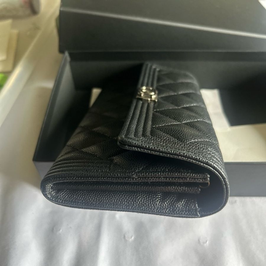 【全新】CHANEL Boy L-Gusset Flap Wallet 黑色魚子醬皮 長夾(附原始發票+盒袋卡)-7