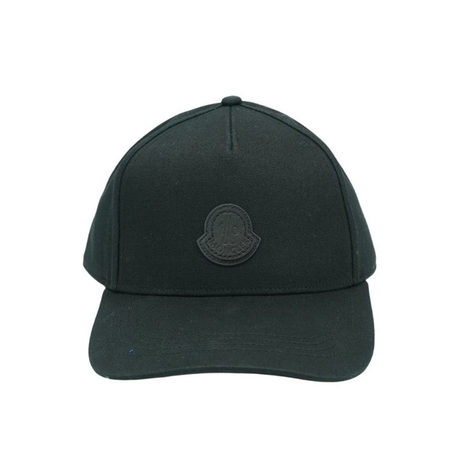Moncler 品牌皮標棉布棒球帽(黑)-1