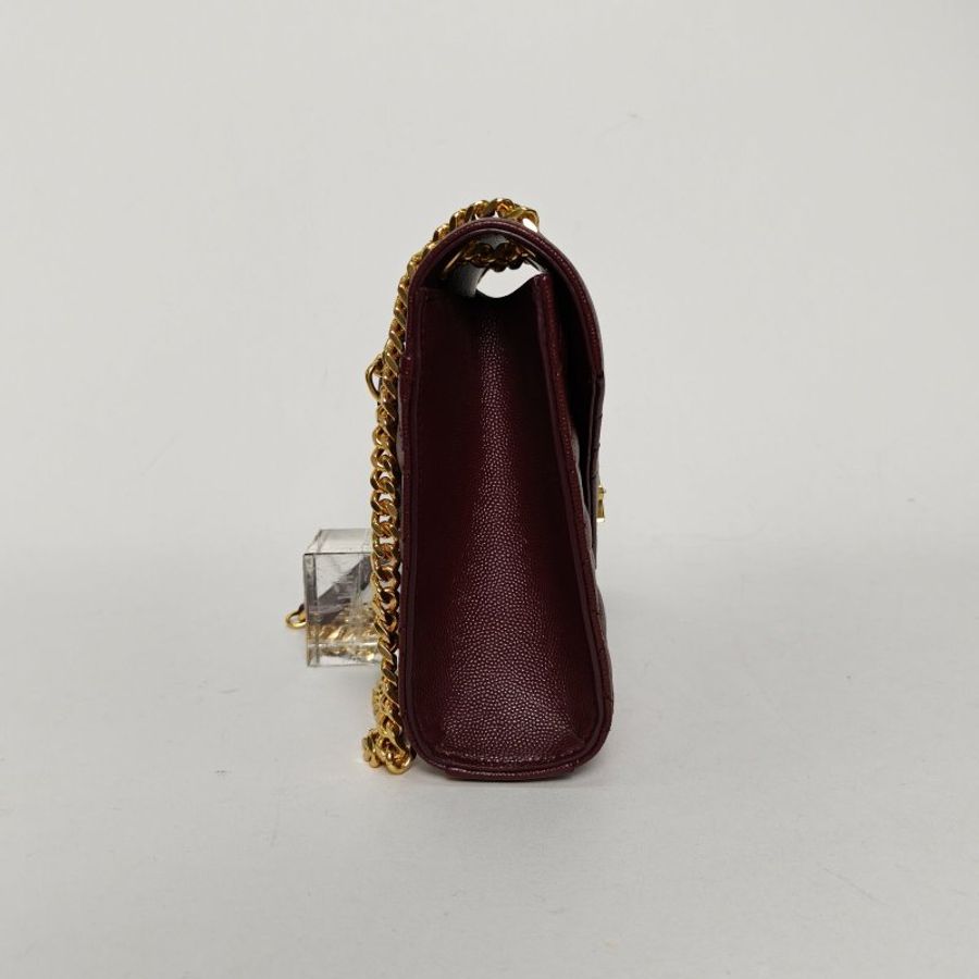 SAINT LAURENT Envelope絎縫紋理信封包中號酒紅色牛皮金扣肩背包-3