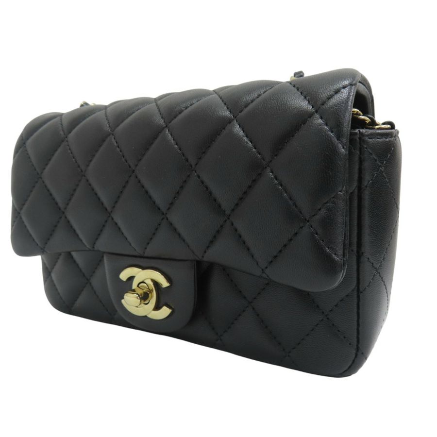 黑色 菱格紋 羊皮 鍊帶 Mini Coco 肩背包 金釦【CHANEL 香奈兒】 AS5219-2
