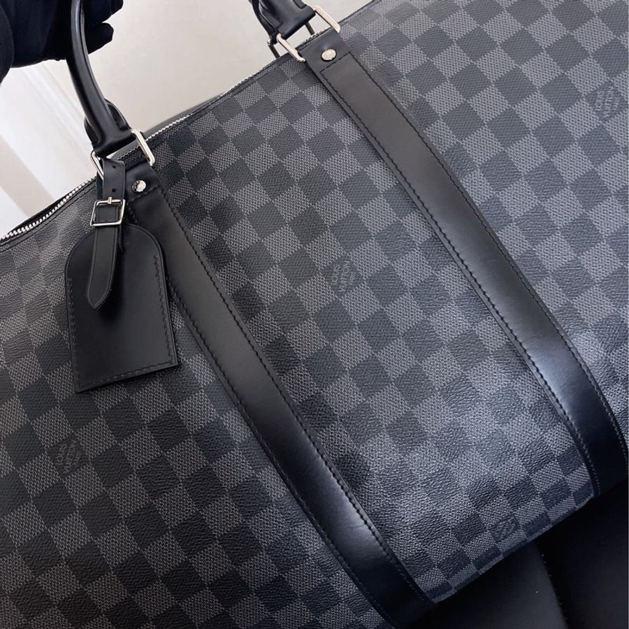 【全新品】芯片款 LV 路易威登 Louis Vuitton KEEPALL55 黑色棋盤格旅行袋-14