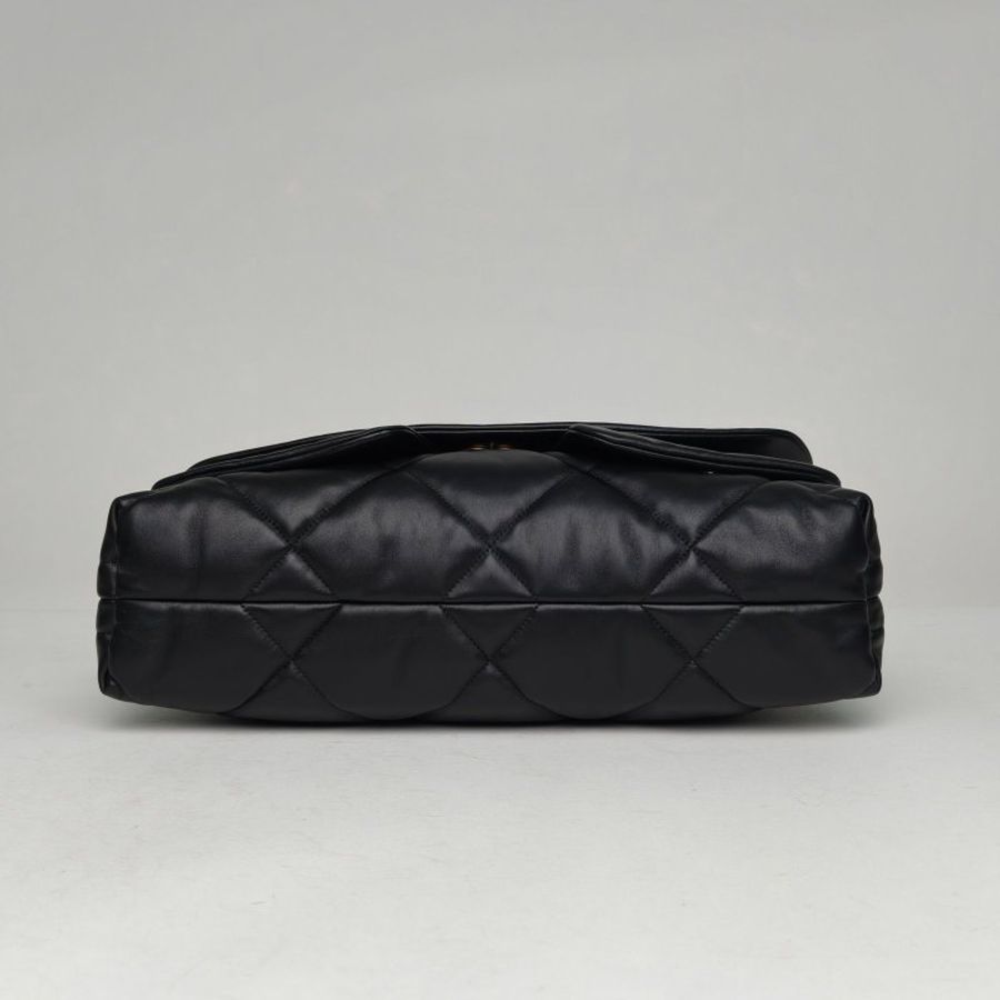 CHANEL 黑色羊皮晶片開金扣25kHOBO雙口袋口蓋包翻蓋鏈條包40肩背包-4