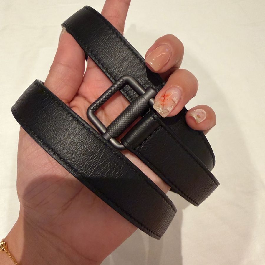 Bottega Veneta 黑色 細扣 金屬 皮帶 腰帶-1