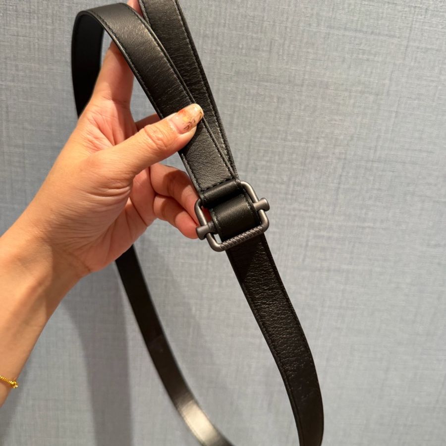 Bottega Veneta 黑色 細扣 金屬 皮帶 腰帶-5