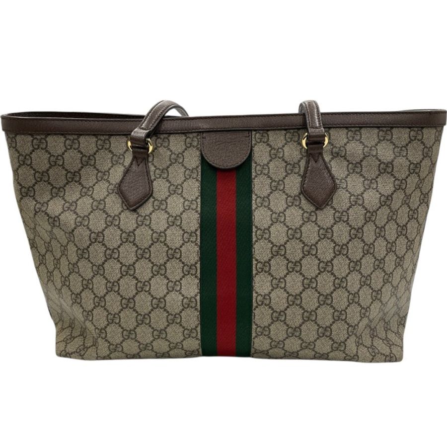 GUCCI 古馳 631685 GG CANVAS TOTE BAG 帆布老花托特包 棕色 金釦-1