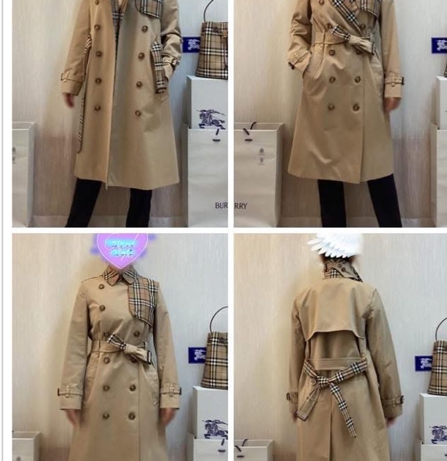 BURBERRY英國蜜色格紋裁片風衣UK6-1