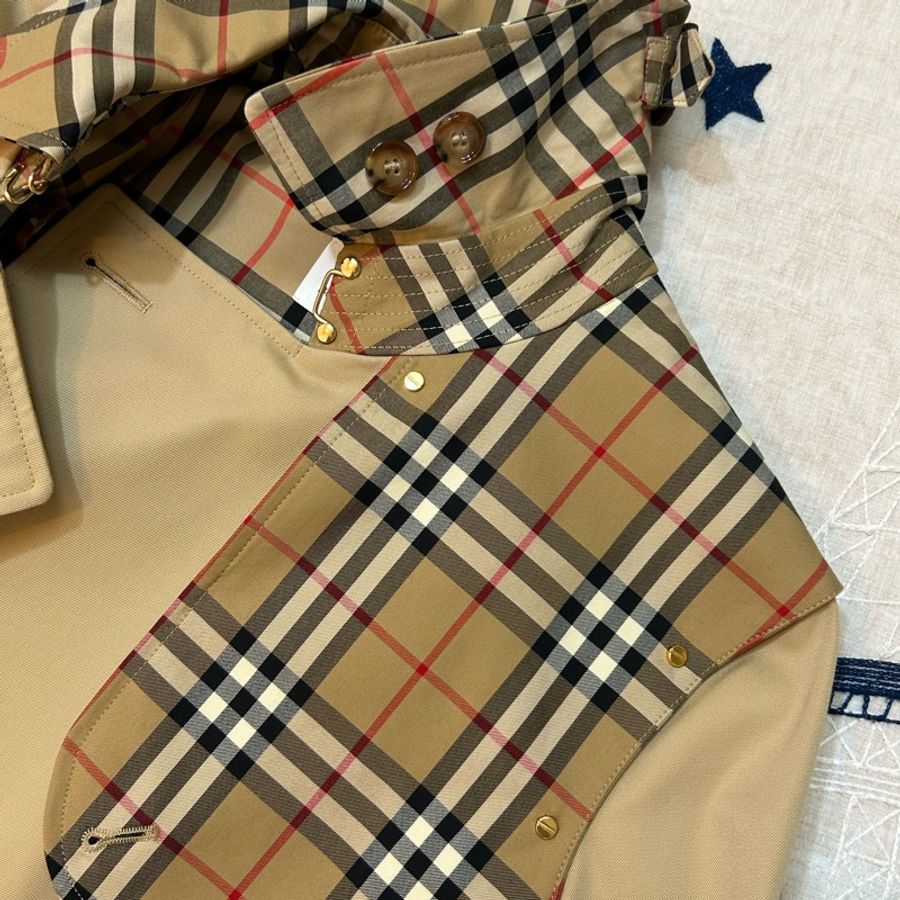 BURBERRY英國蜜色格紋裁片風衣UK6-10