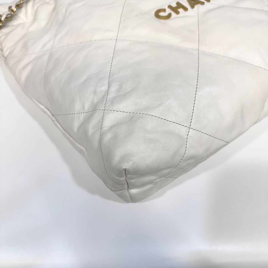 爆款香奈兒Chanel白色油蠟小牛皮金釦中號22Bag AS3261-14