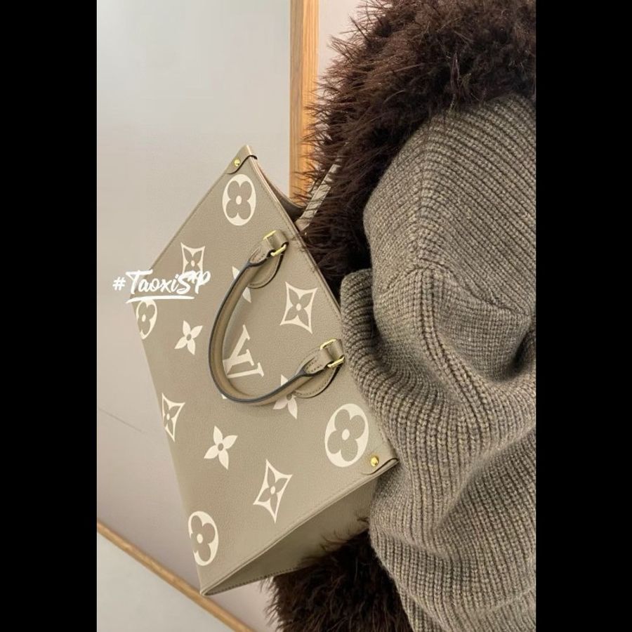 LV onthego tote 
大象灰全皮白花 中號-5