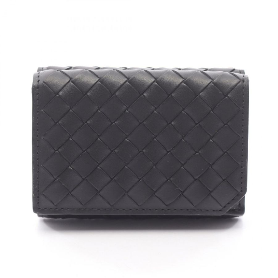 BOTTEGA VENETA Intrecciato 三折皮夾,黑色真皮,二手,女士款-0