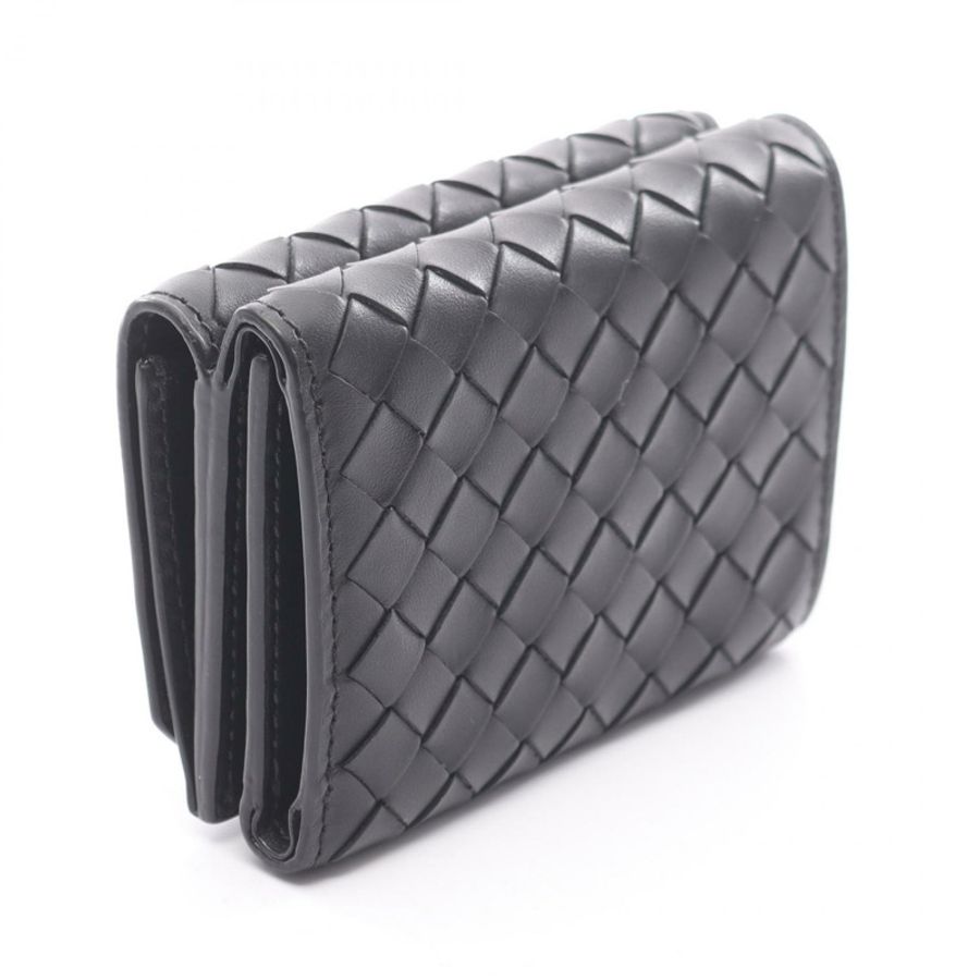 BOTTEGA VENETA Intrecciato 三折皮夾,黑色真皮,二手,女士款-1