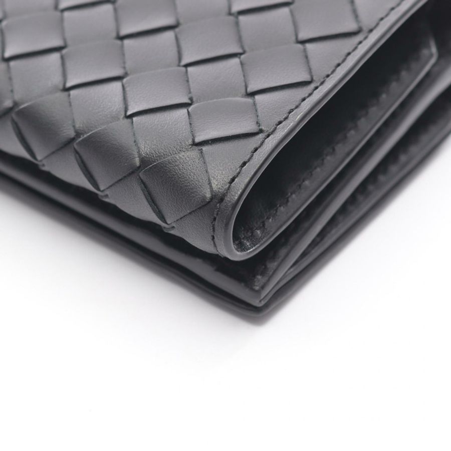 BOTTEGA VENETA Intrecciato 三折皮夾,黑色真皮,二手,女士款-5