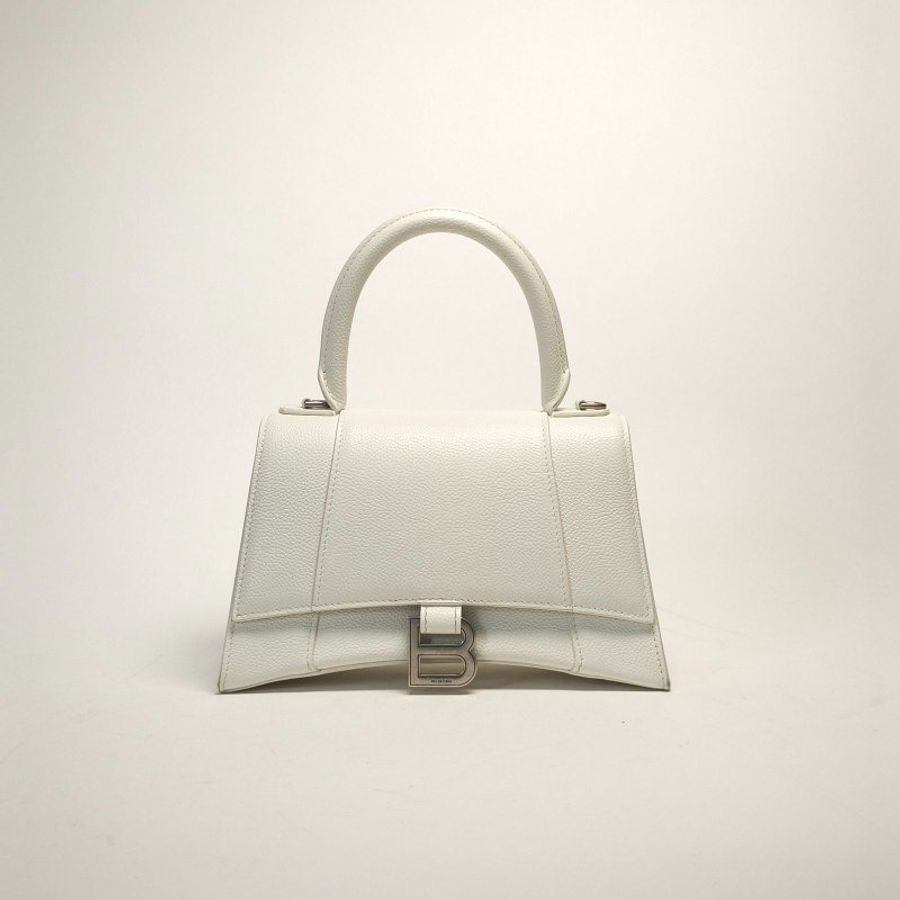 BALENCIAGA Hourglass沙漏手袋S碼白色牛皮肩背包-0