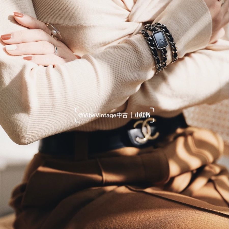 CHANEL 銀色皮穿鍊ICONIC CHAIN三圈首映錶-2