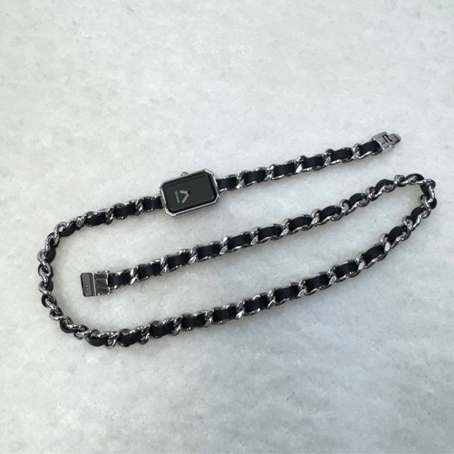 CHANEL 銀色皮穿鍊ICONIC CHAIN三圈首映錶-8