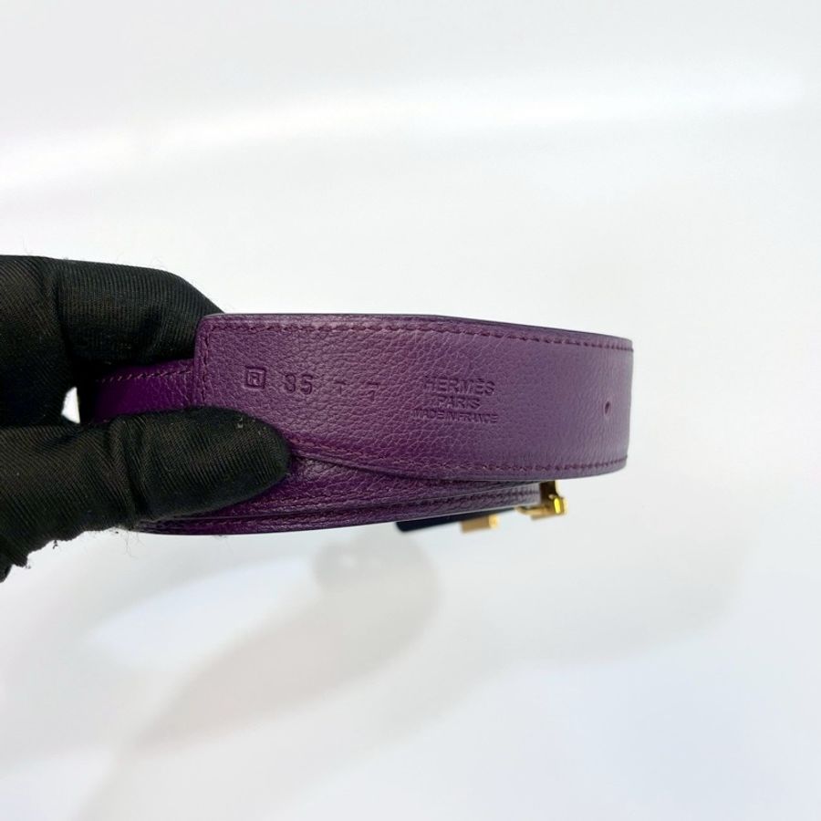 HERMES 59葡萄紫Togo皮內拚Box皮H Strie金釦皮帶-7