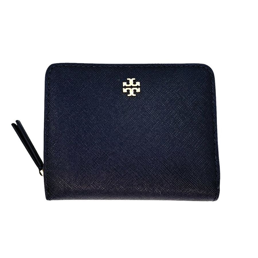 【TORY BURCH】二折拉鍊防刮短夾-深藍色-0