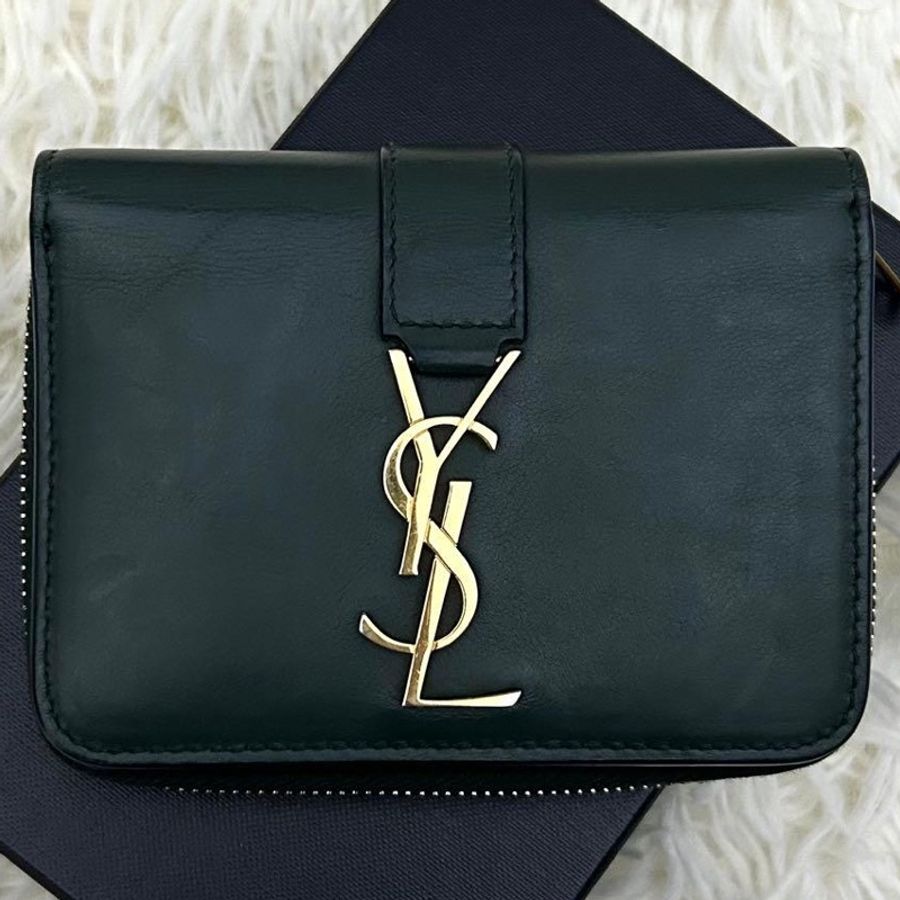 🌷YSL 稀有墨綠色錢包短夾 |經典花紋✦fufu style 精品✦ 氣質款|-9
