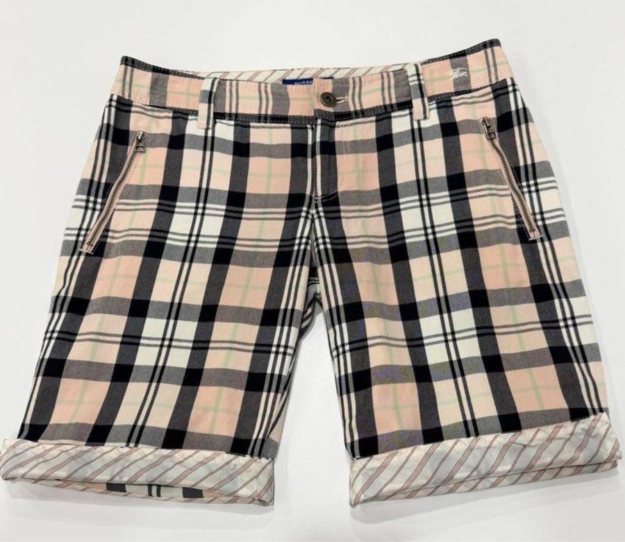 BURBERRY 藍標 粉格拉鏈口袋戰馬休閒短褲-6