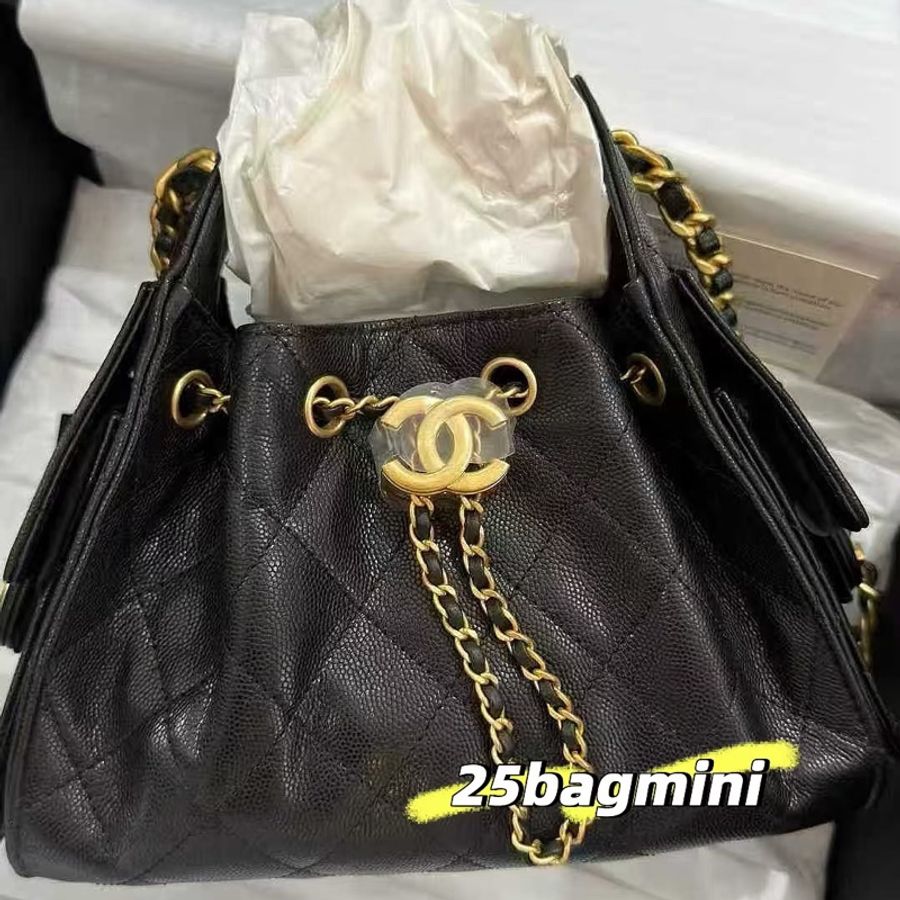 Chanel 26C 全新 Hobo 荔枝牛皮 黑金 Mini-4