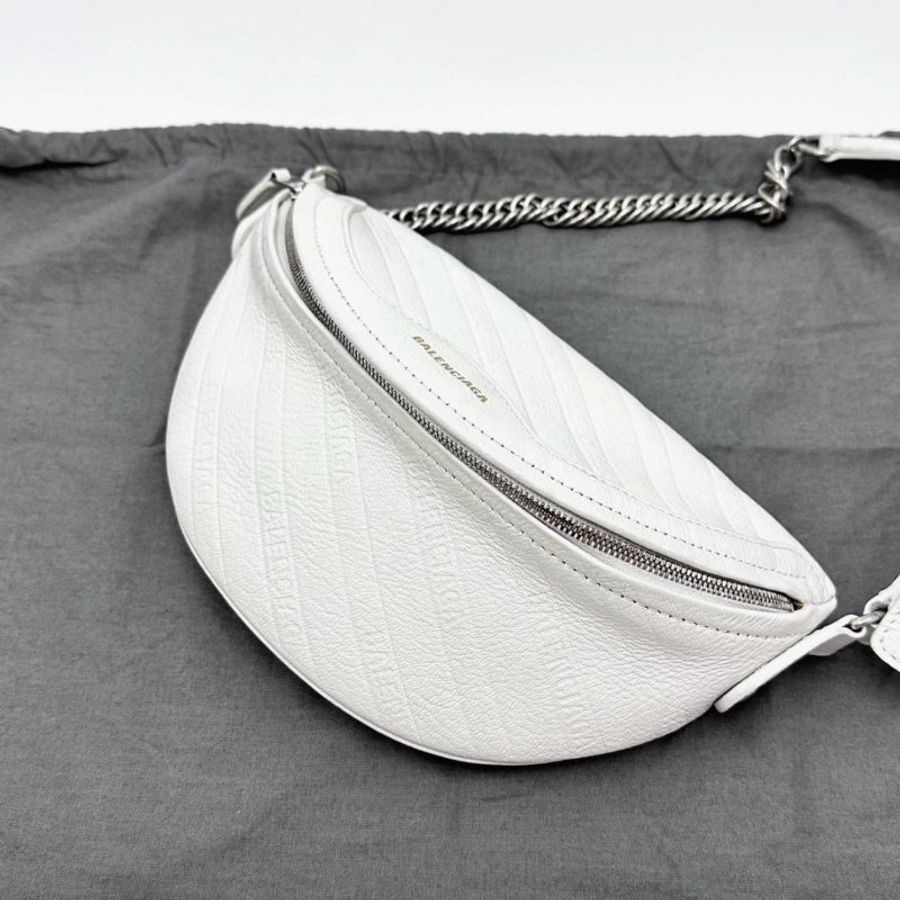 BALENCIAGA 白色拉鍊腰包24*15*6 98新配件塵袋-1